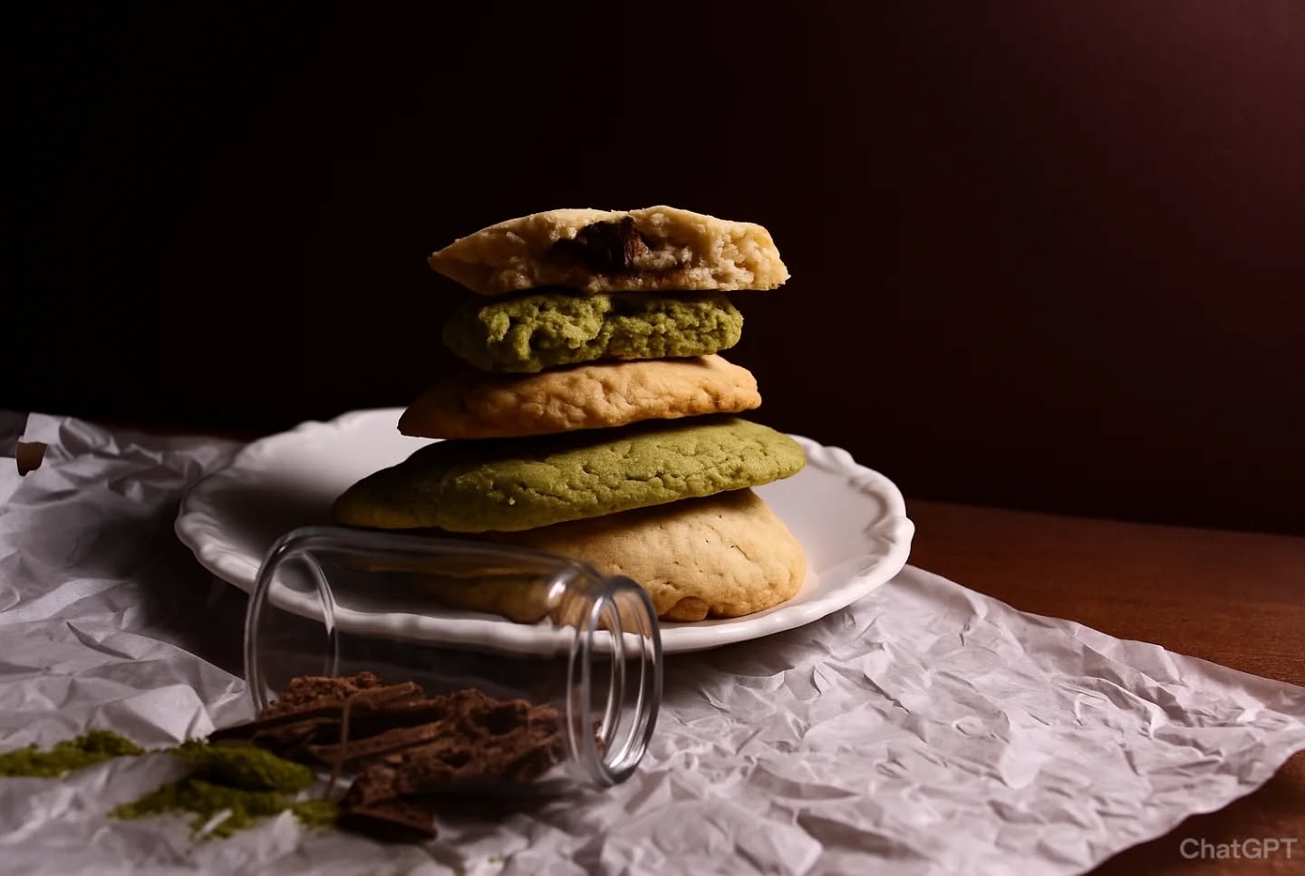 Handgemachte Cookies mit Matcha und Schokolade